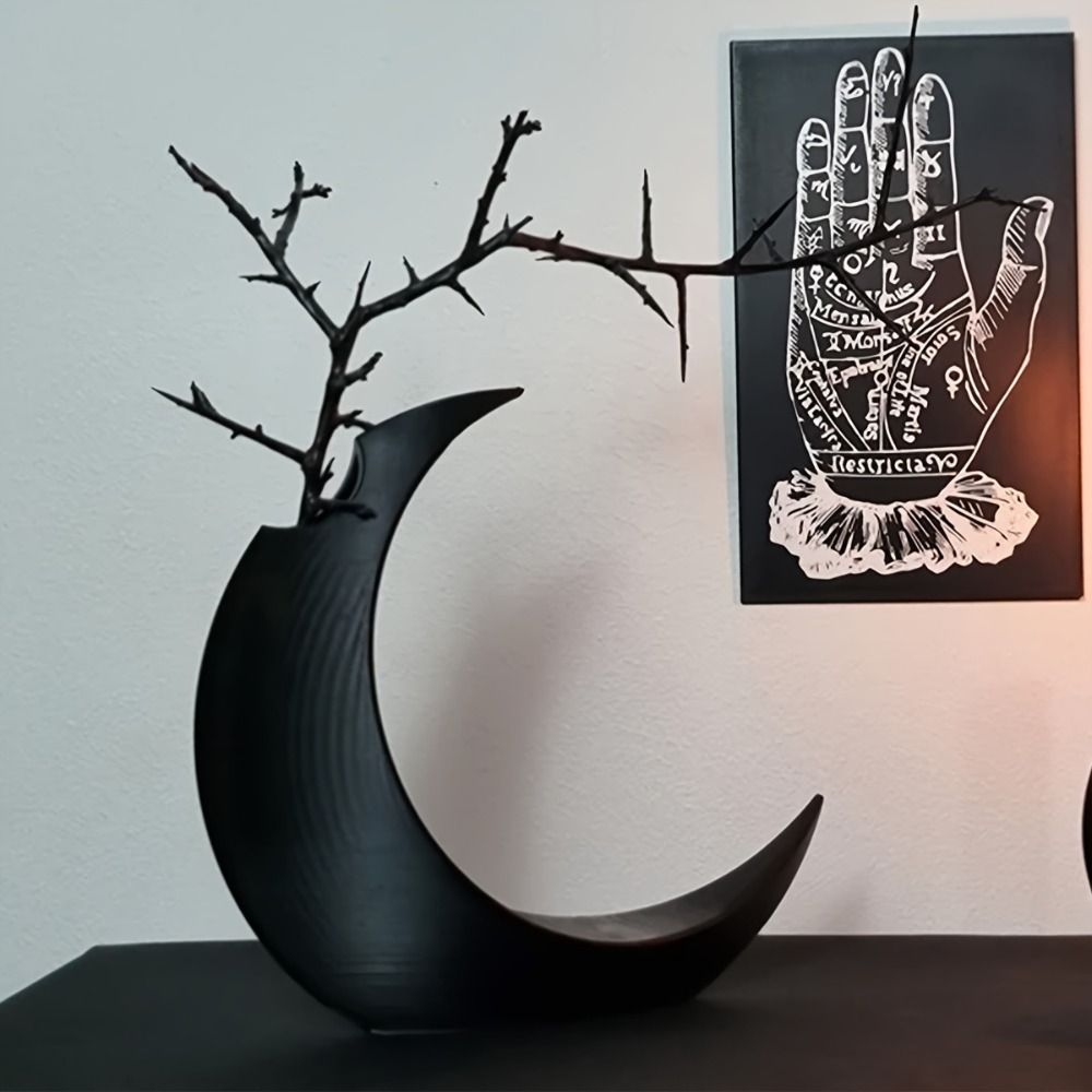 3D Printing Pot - クリエイティブ PLA ドライフラワー花瓶ブラックホワイト 3D プリント造花ポットゴシックムーン花瓶家の装飾