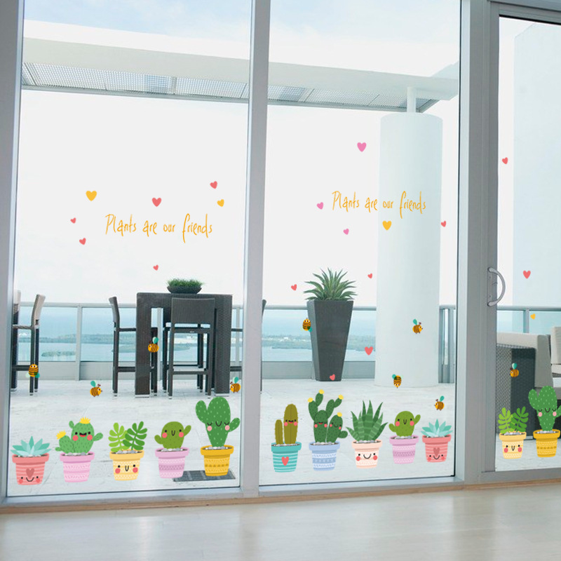 3D Printing Pot - サボテンの植木鉢セット,緑の庭の植物,3dウォールステッカー,家族の壁のステッカー,壁画アート,バスルームの窓の装飾,diy
