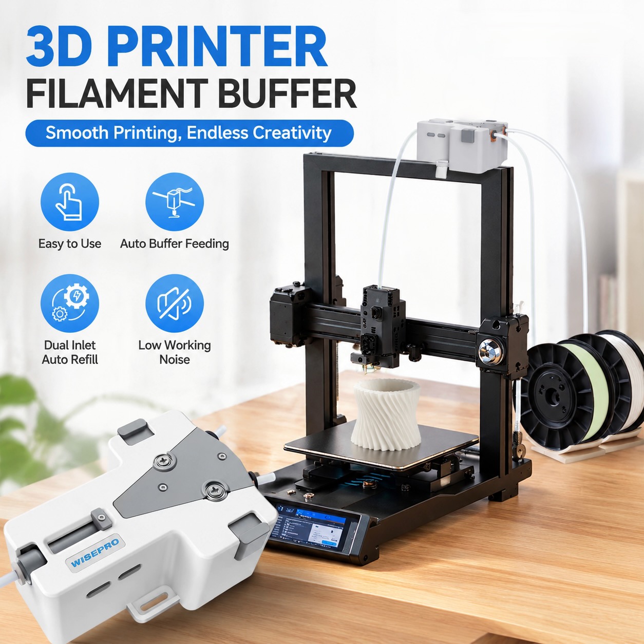 Carbon Fiber Filament - WISEPRO 3Dプリンターフィラメント タンジェントPLA/ABS 1.75mm 自動供給・フィラメント補充プリンター設置用タンポン