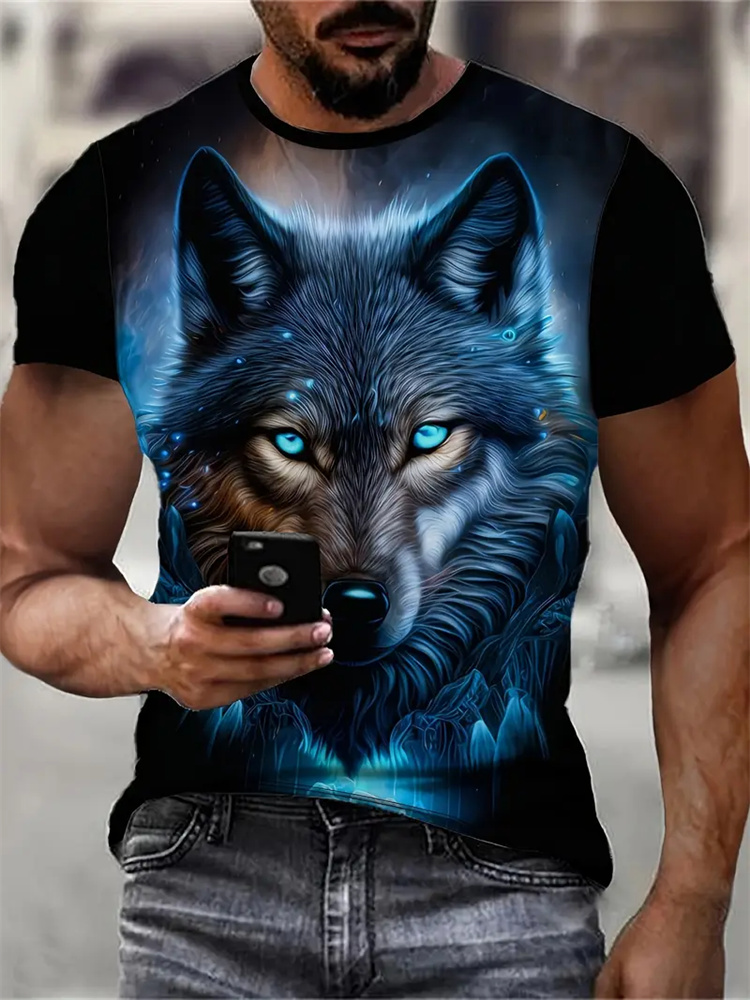 メンズ 3D ウルフプリント Tシャツ カジュアル ラウンド - 3D Printing On Fabric のレビューと価格