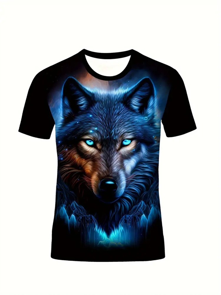 メンズ 3D ウルフプリント Tシャツ カジュアル ラウンド - 3D Printing On Fabric のレビューと価格