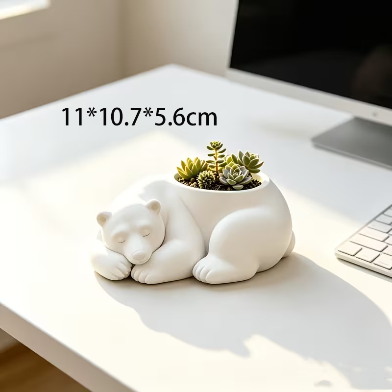 3Dプリントされた寝ているシロクマの植木鉢、白い多肉植物容器 - 3D Printing Pot のレビューと価格